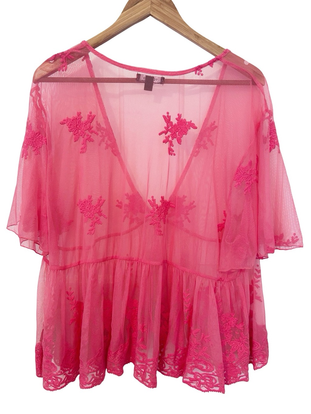 Torrid Embroidered Mesh Peplum Kimono Rouge Red 2 - Picture 11 of 13
